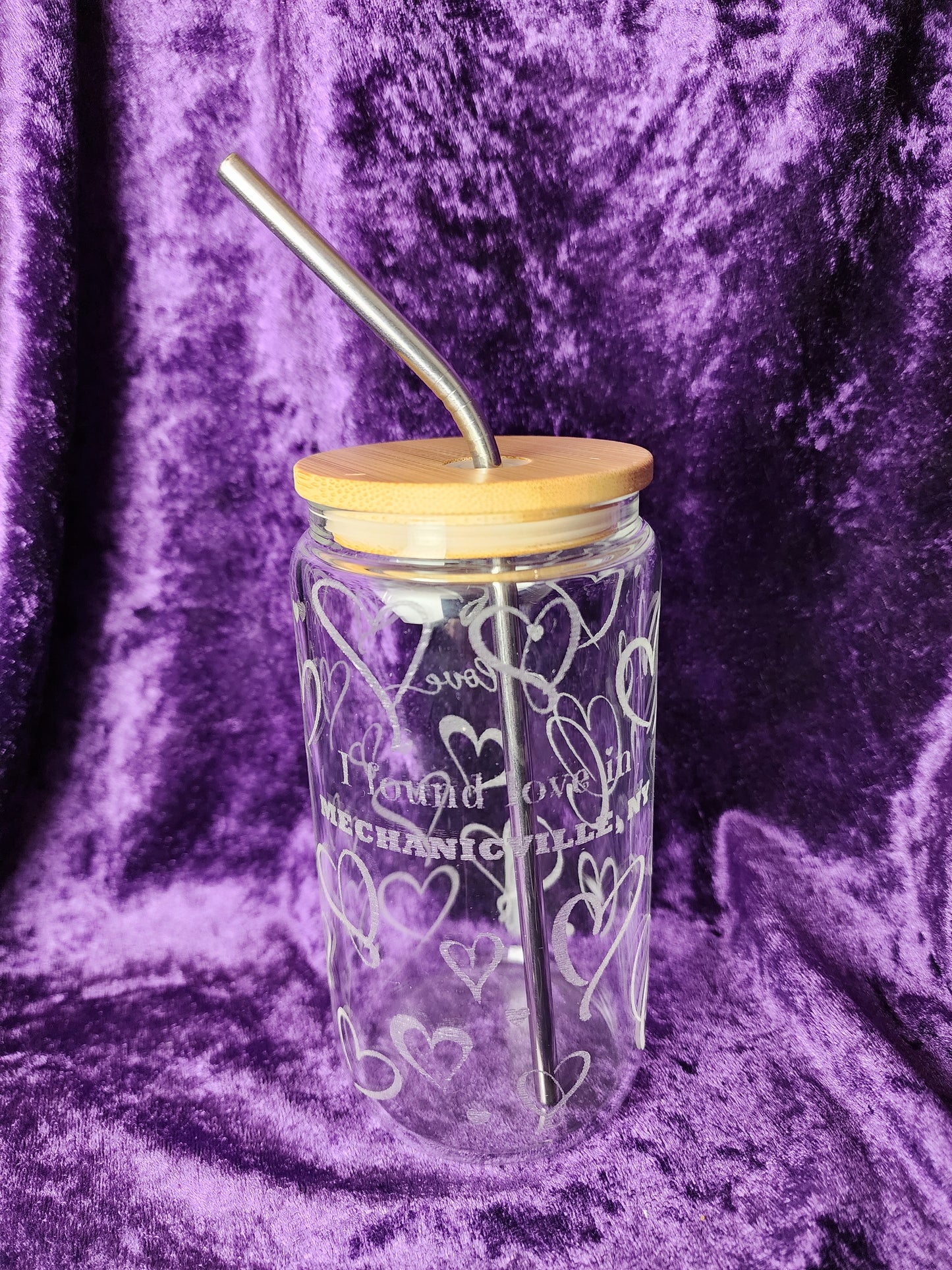 Personalized 16oz Glass Cup with Bamboo Lid & Stainless-Steel Straw