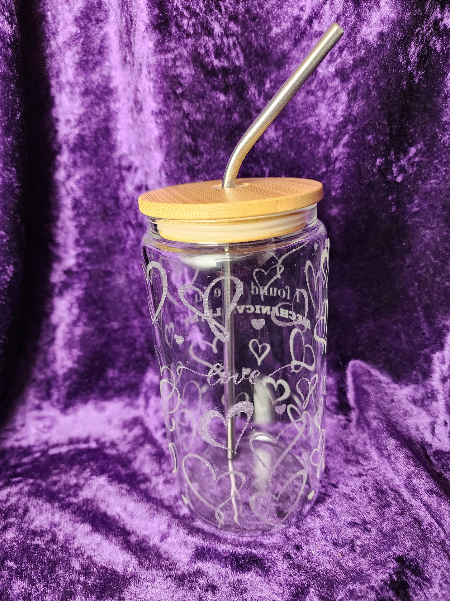 Personalized 16oz Glass Cup with Bamboo Lid & Stainless-Steel Straw