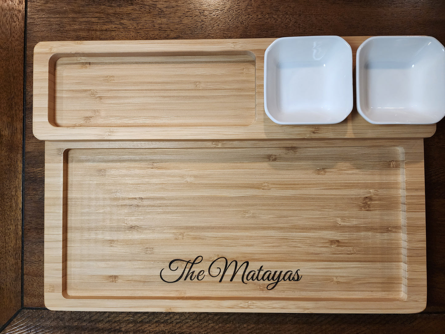 Personalized Bamboo Charcuterie Boards with Cheese Knives and Serving Bowls