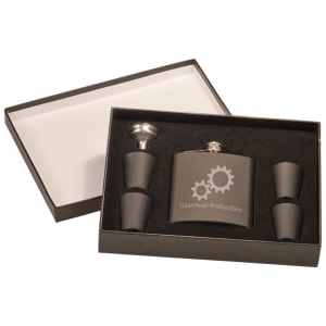 Personalisiertes Kunstleder-Flachmann-Geschenkset