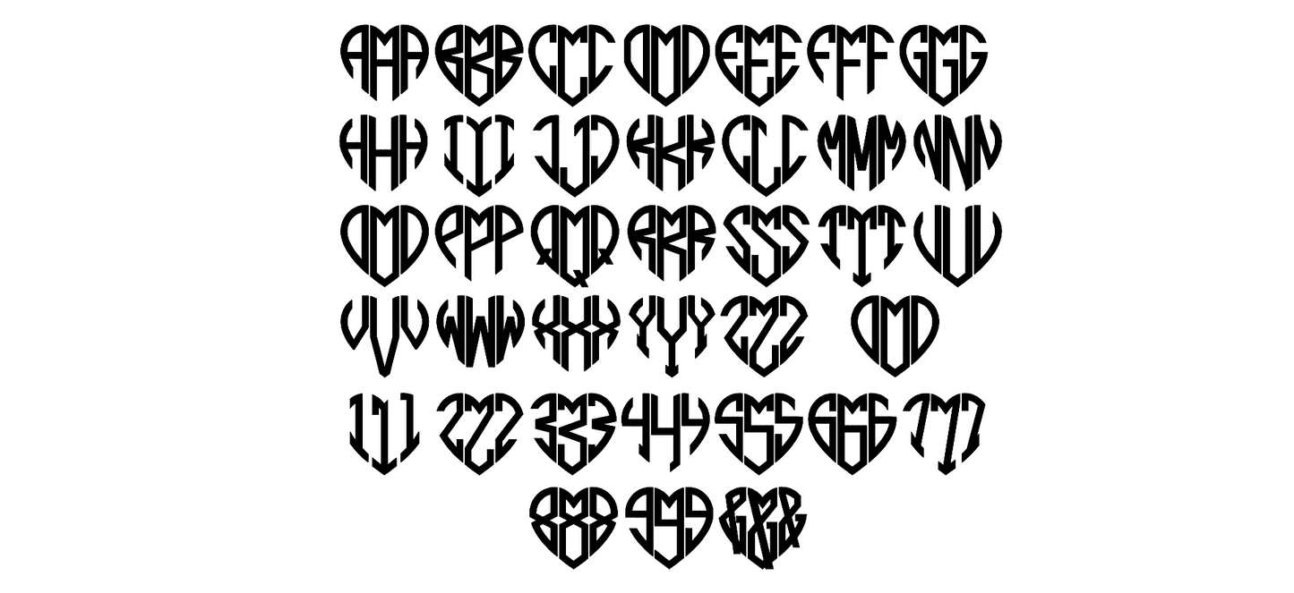 Amuletos iniciales con fuente de corazón (solo amuletos)