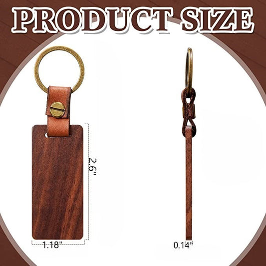 Personalisierter Walnussholz-Schlüsselanhänger mit Lederband, Rechteck