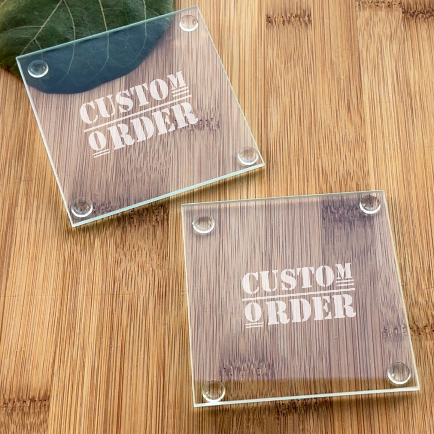Glasuntersetzer-Set, individueller Text