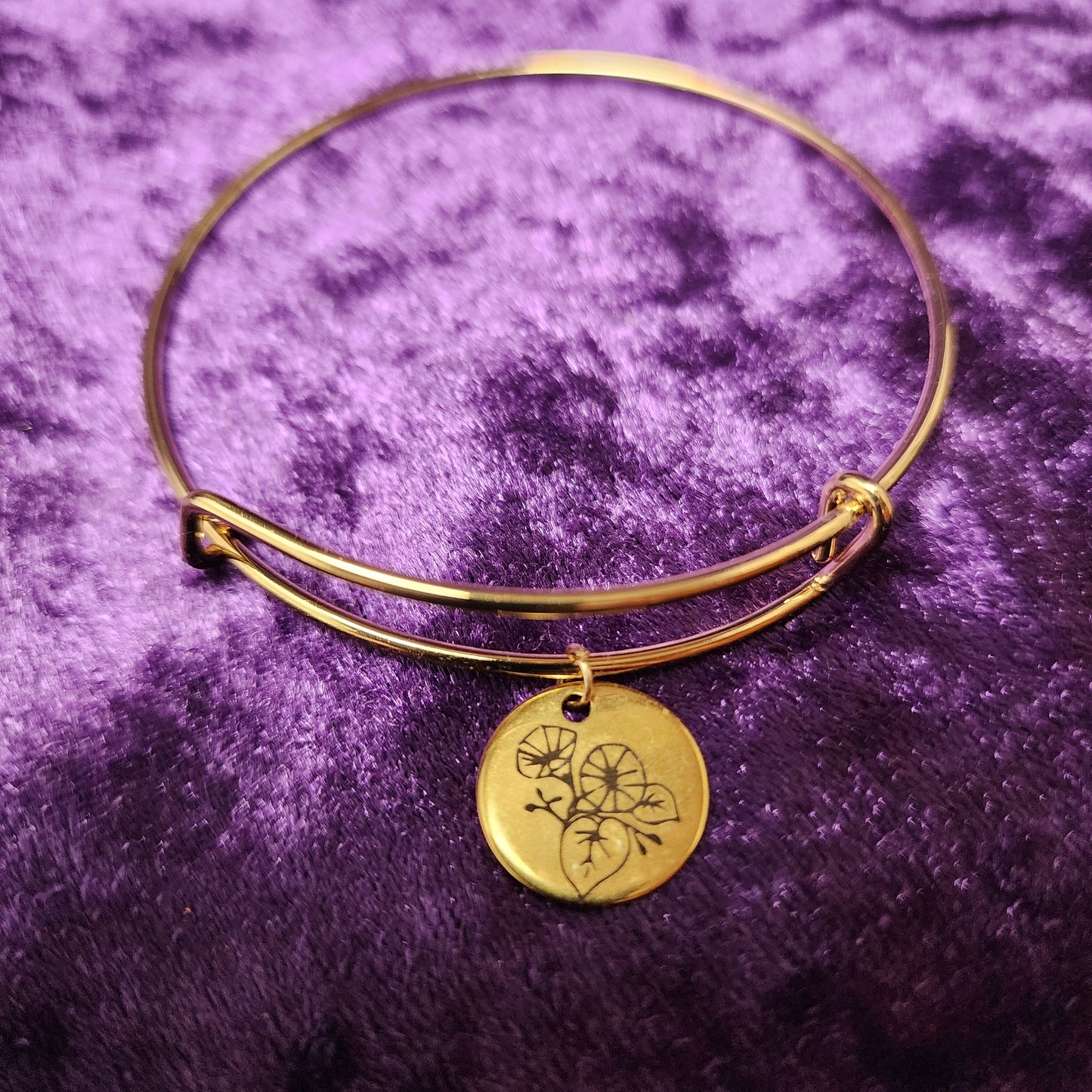 Birth Month Flower Charm Bangle Bracelet