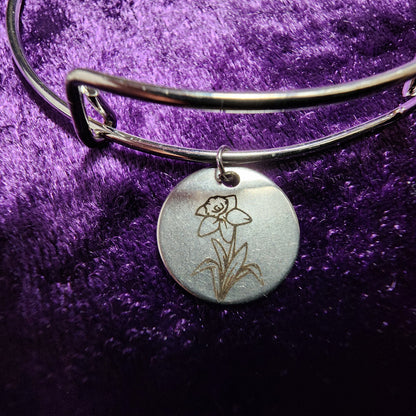 Birth Month Flower Charm Bangle Bracelet