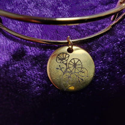 Birth Month Flower Charm Bangle Bracelet