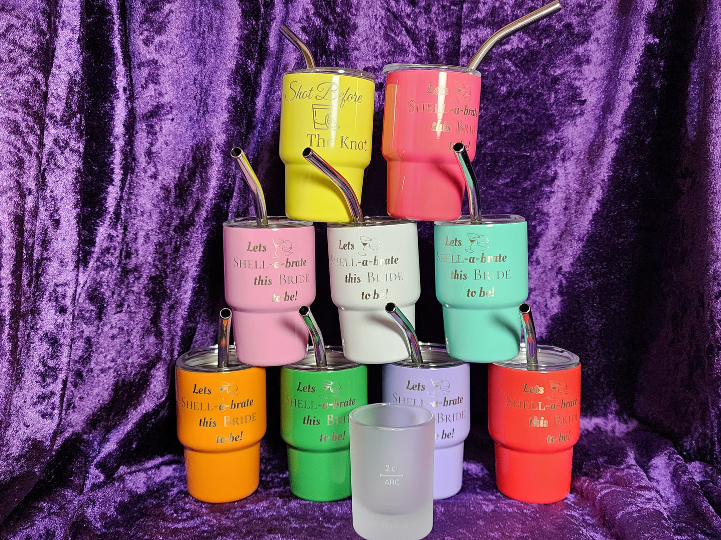 Customized Mini Shot Tumblers w/straw and lid, 3 ounces