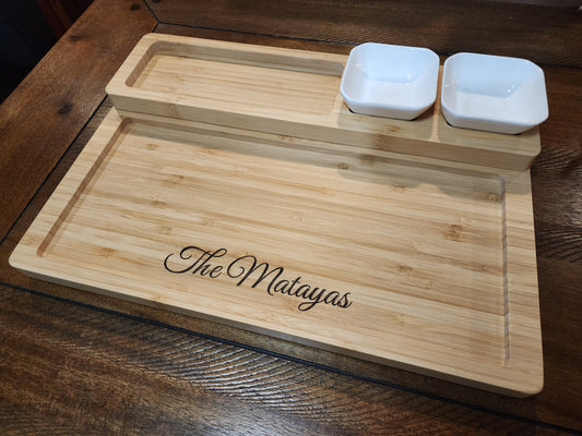 Personalized Bamboo Charcuterie Boards with Cheese Knives and Serving Bowls