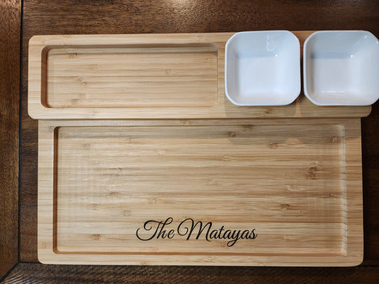Personalized Bamboo Charcuterie Boards with Cheese Knives and Serving Bowls
