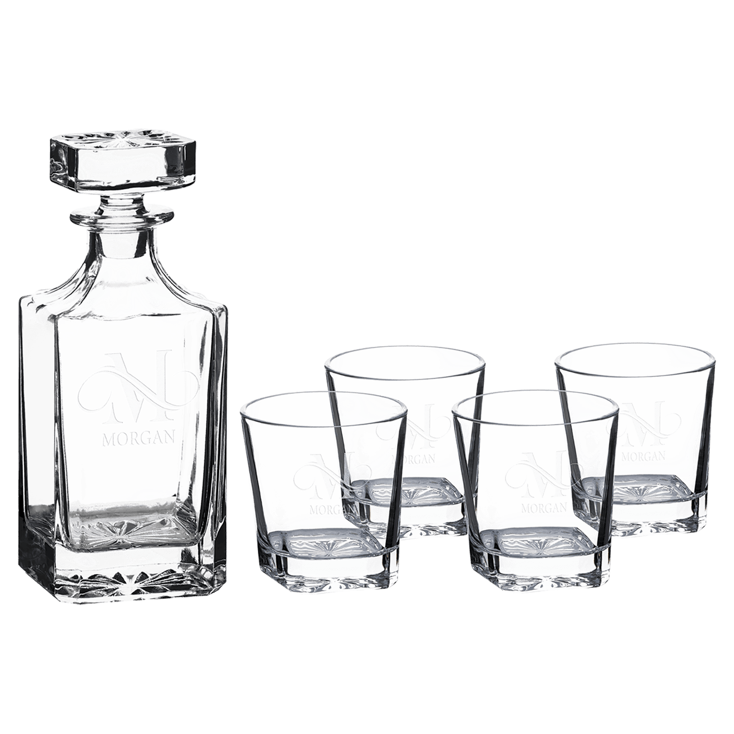 Personalized Glass Decanter Sets with Four Glasses