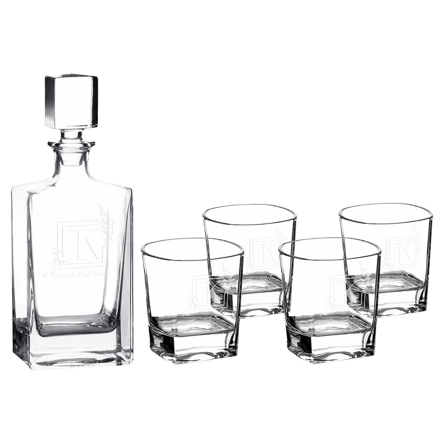 Personalized Glass Decanter Sets with Four Glasses