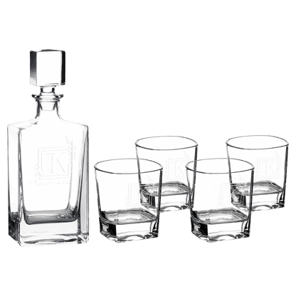 Personalized Glass Decanter Sets with Four Glasses