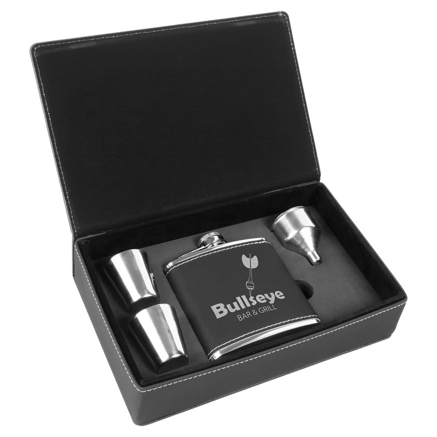 Personalized Leatherette Flask Gift Set