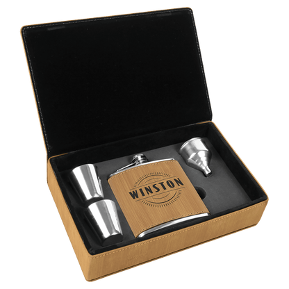 Personalized Leatherette Flask Gift Set