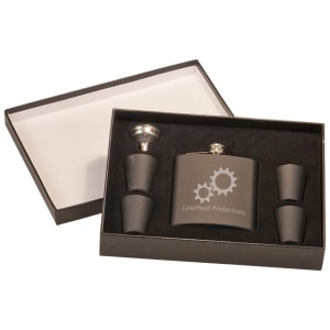 6 oz. Stainless Steel Flask Set in Black Presentation Box