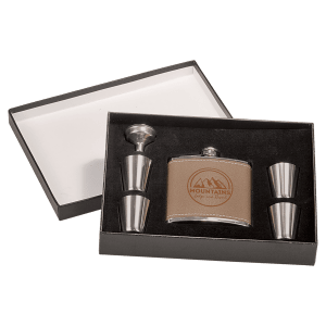 6 oz. Stainless Steel Flask Set in Black Presentation Box