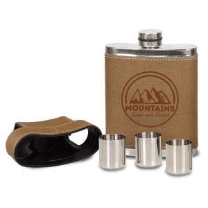 Personalized 7 oz. Leather Flask with Lid & 3 Shot Glasses