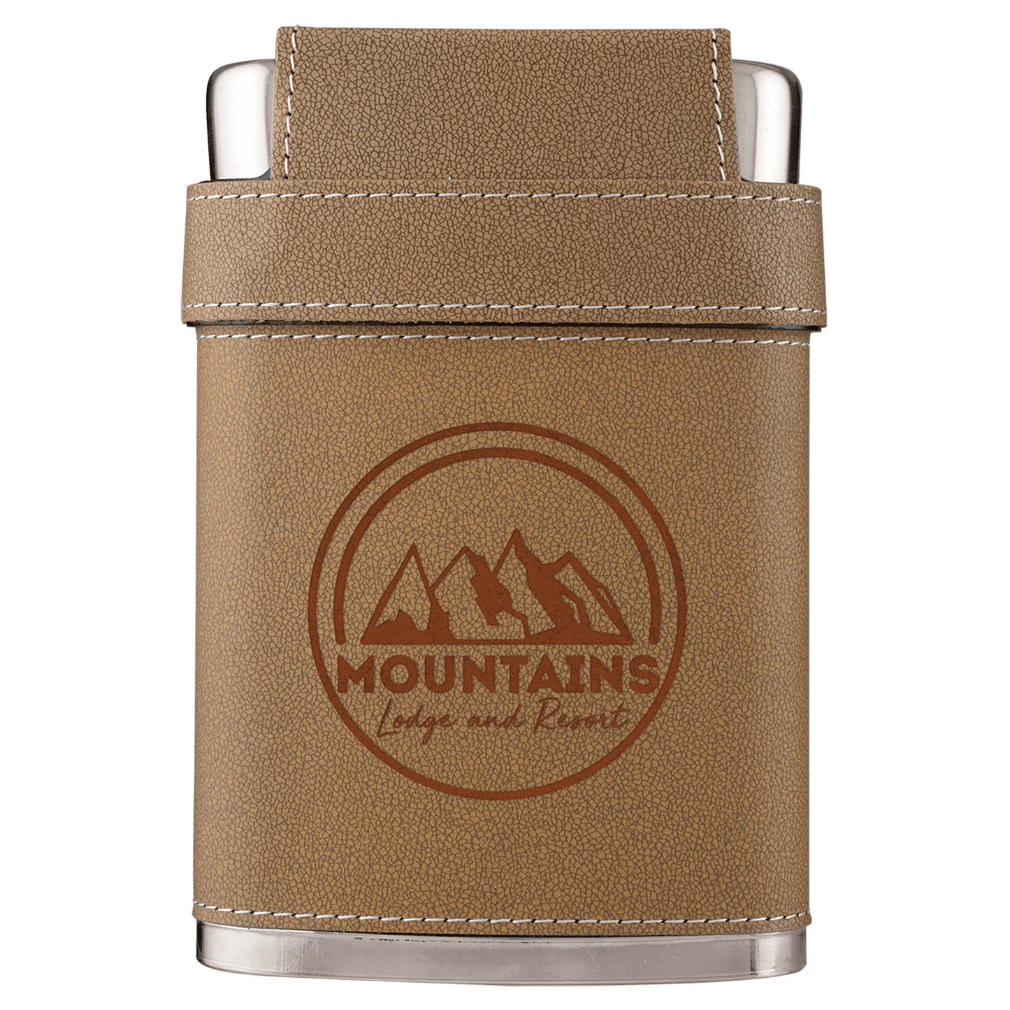 Personalized 7 oz. Leather Flask with Lid & 3 Shot Glasses