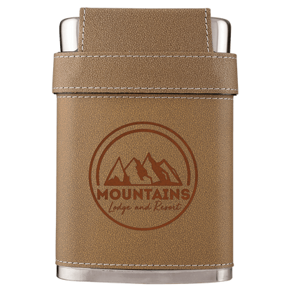 Personalized 7 oz. Leather Flask with Lid & 3 Shot Glasses