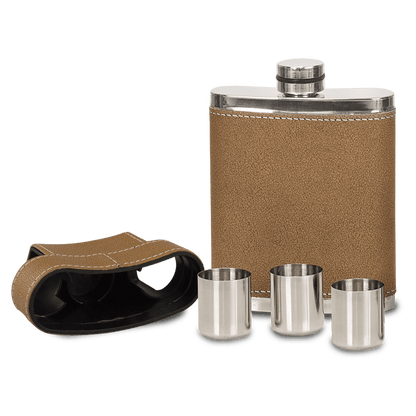 Personalized 7 oz. Leather Flask with Lid & 3 Shot Glasses