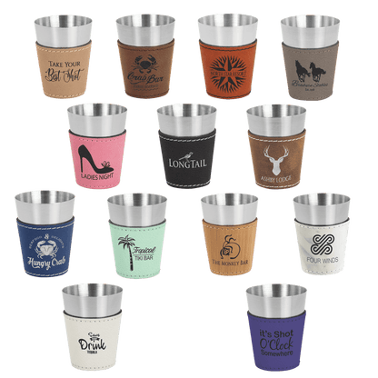 Personalized Leatherette & Stainless-Steel Shot Glasses (set of 2)