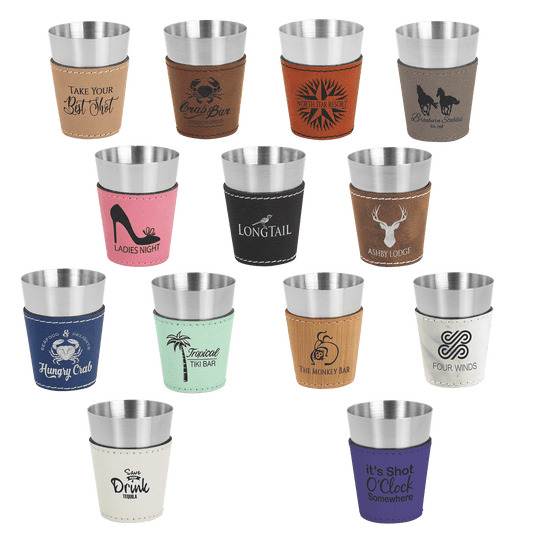 Personalized Leatherette & Stainless-Steel Shot Glasses (set of 2)