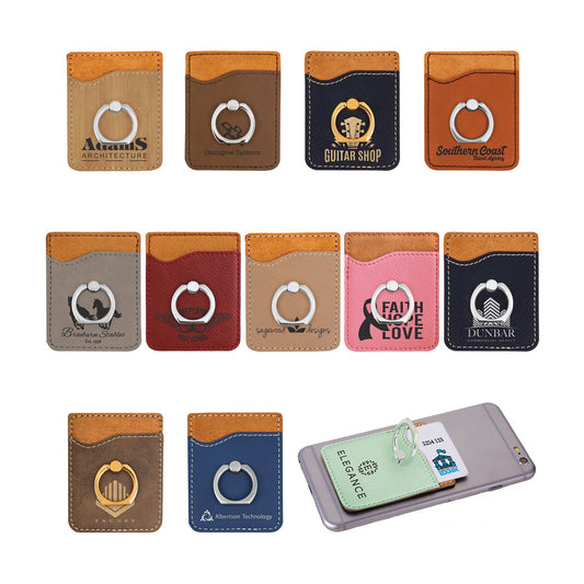 Engraved Leatherette Phone Wallet with Ring