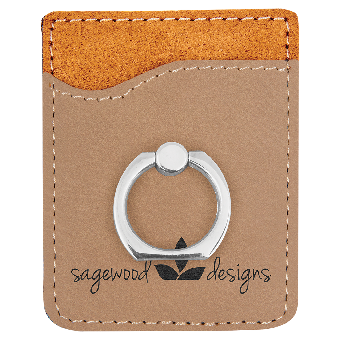 Engraved Leatherette Phone Wallet with Ring