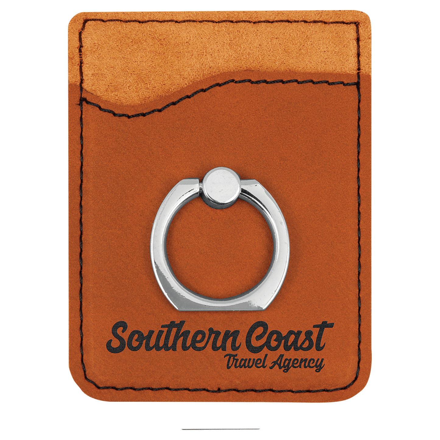 Engraved Leatherette Phone Wallet with Ring