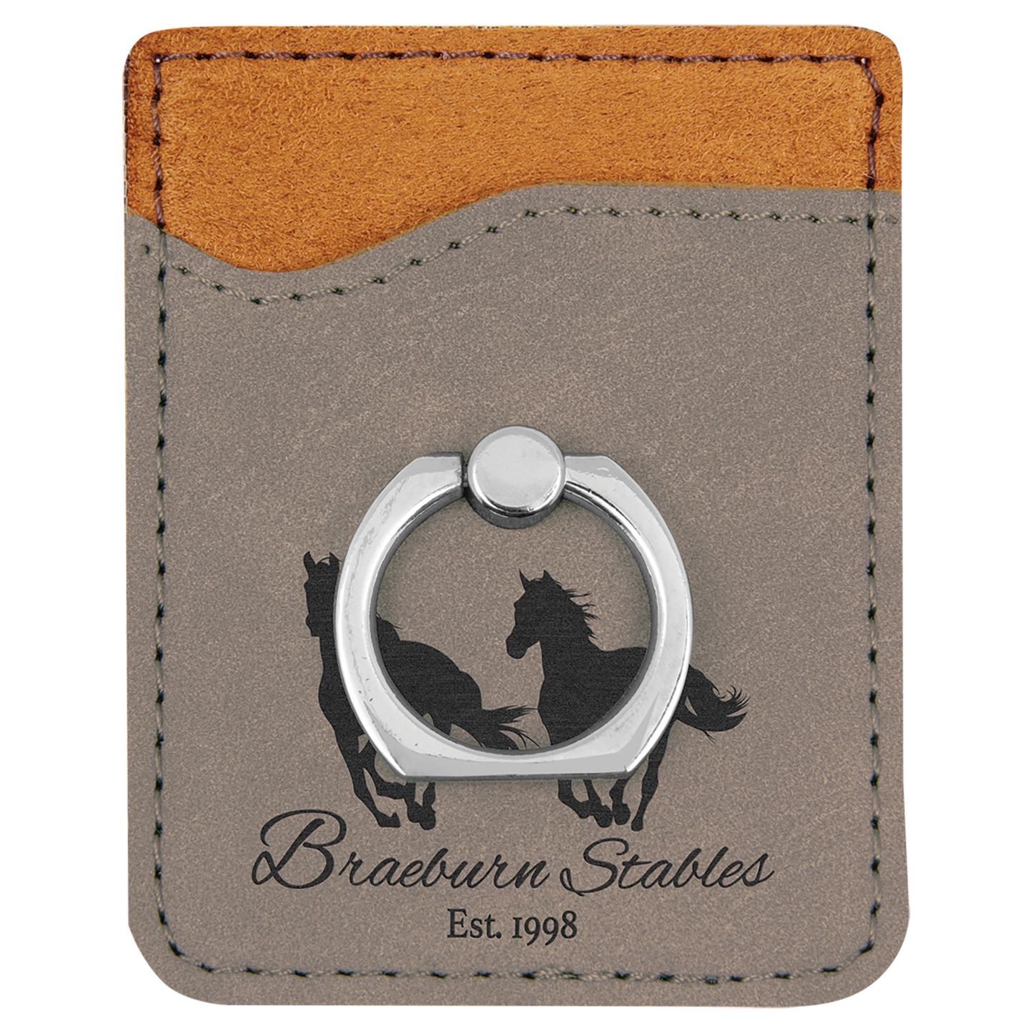 Engraved Leatherette Phone Wallet with Ring