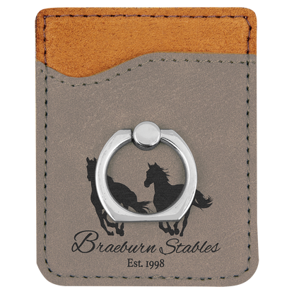 Engraved Leatherette Phone Wallet with Ring