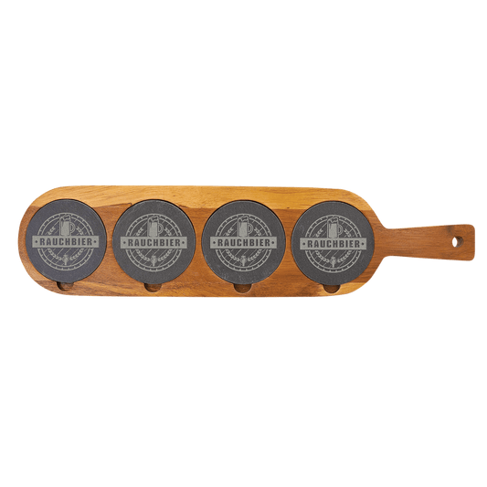 Customized Laser Engraved Acacia Wood/Slate Serving Board - Beer Flight