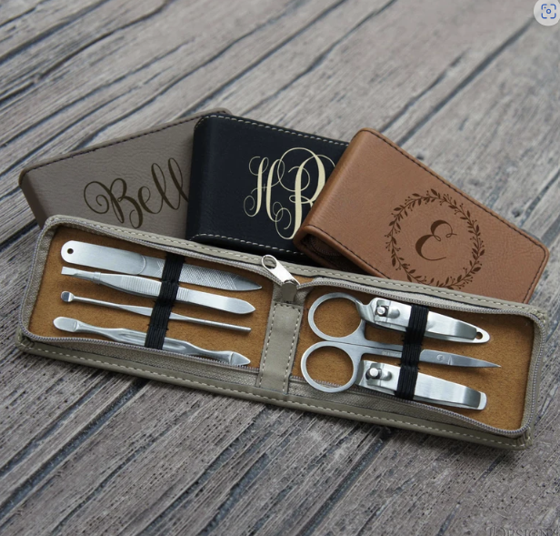 Personalized Leather Manicure Set Case