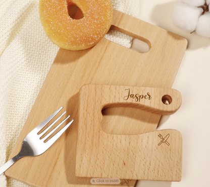 Engraved Wooden Kids Knife and Cutting Board