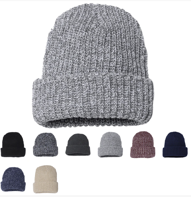 Chunky Knit Beanie Cap with Custom Leatherette Patch