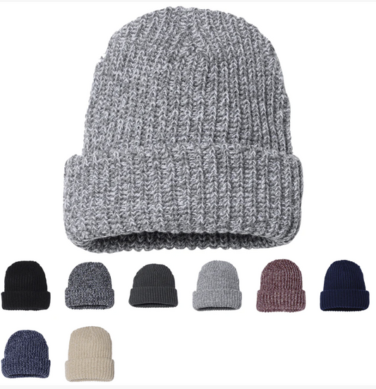 Chunky Knit Beanie Cap with Custom Leatherette Patch