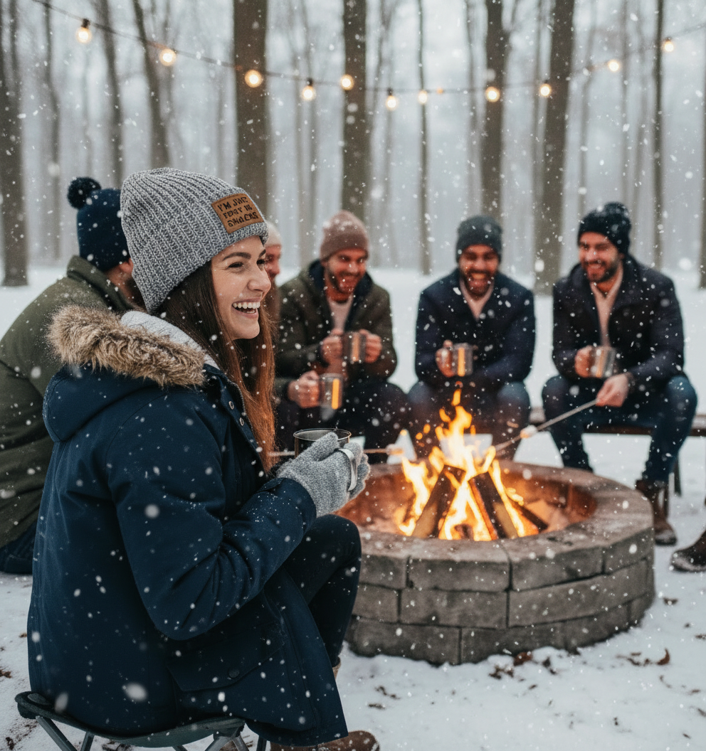 Chunky Knit Beanie Cap with Custom Leatherette Patch