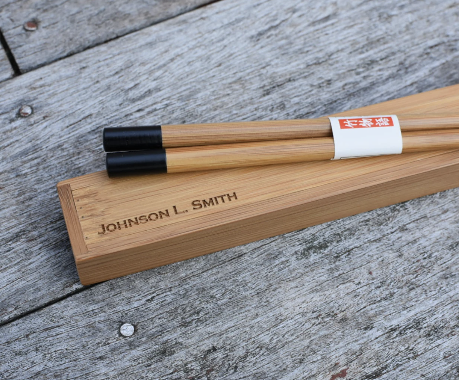 Custom Laser Engraved Bamboo Chopsticks with Case