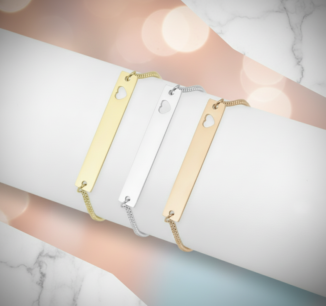 Personalized Heart Bar Adjustable Bracelet