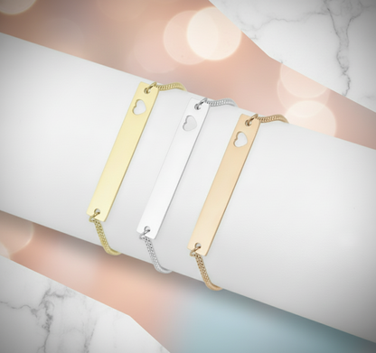 Personalized Heart Bar Adjustable Bracelet