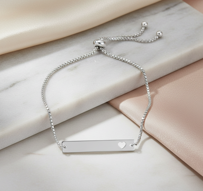 Personalized Heart Bar Adjustable Bracelet