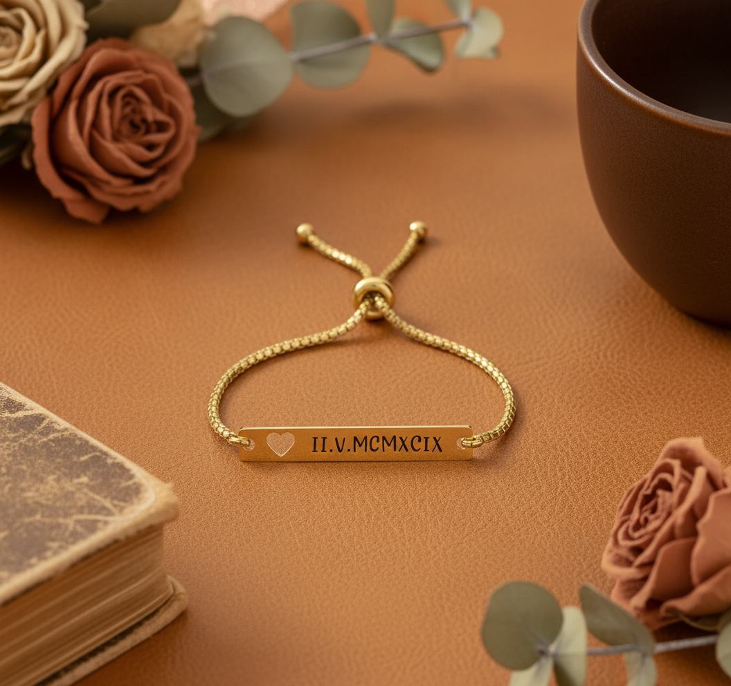 Personalized Heart Bar Adjustable Bracelet