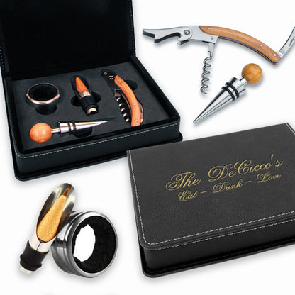 Leatherette 4-Piece Wine Tool Set