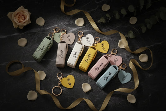 Engraved Leatherette Lipstick/Lip Balm Keychain with Mirror