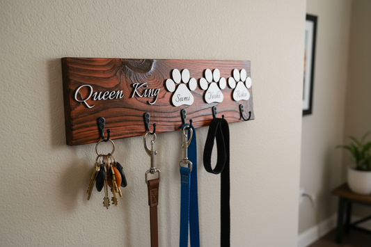 Shou Sugi Ban Personalized Family Key/Dog Leash Holder