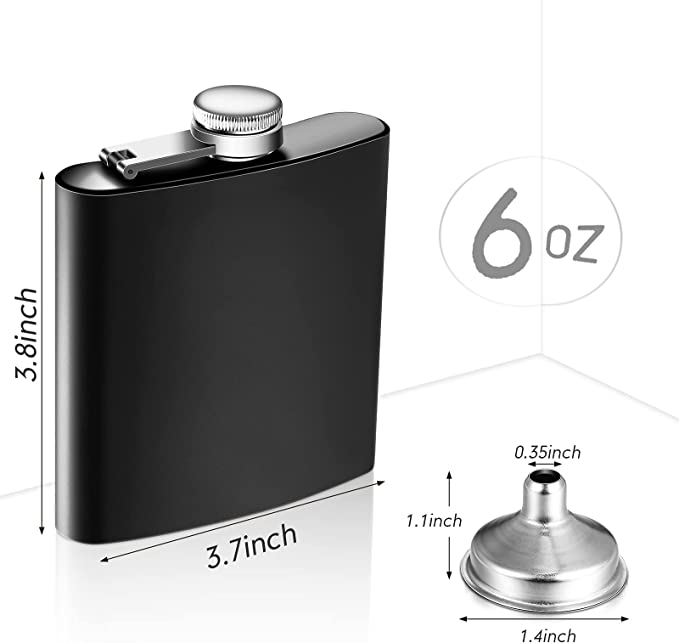 Personalized Stainless Steel Hip Flask, Matte Black 6oz