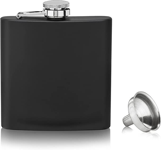 Personalized Stainless Steel Hip Flask, Matte Black 6oz